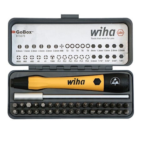 Wiha 36 Piece GoBox Electronics ESD Precision Micro Bit Set 75979
